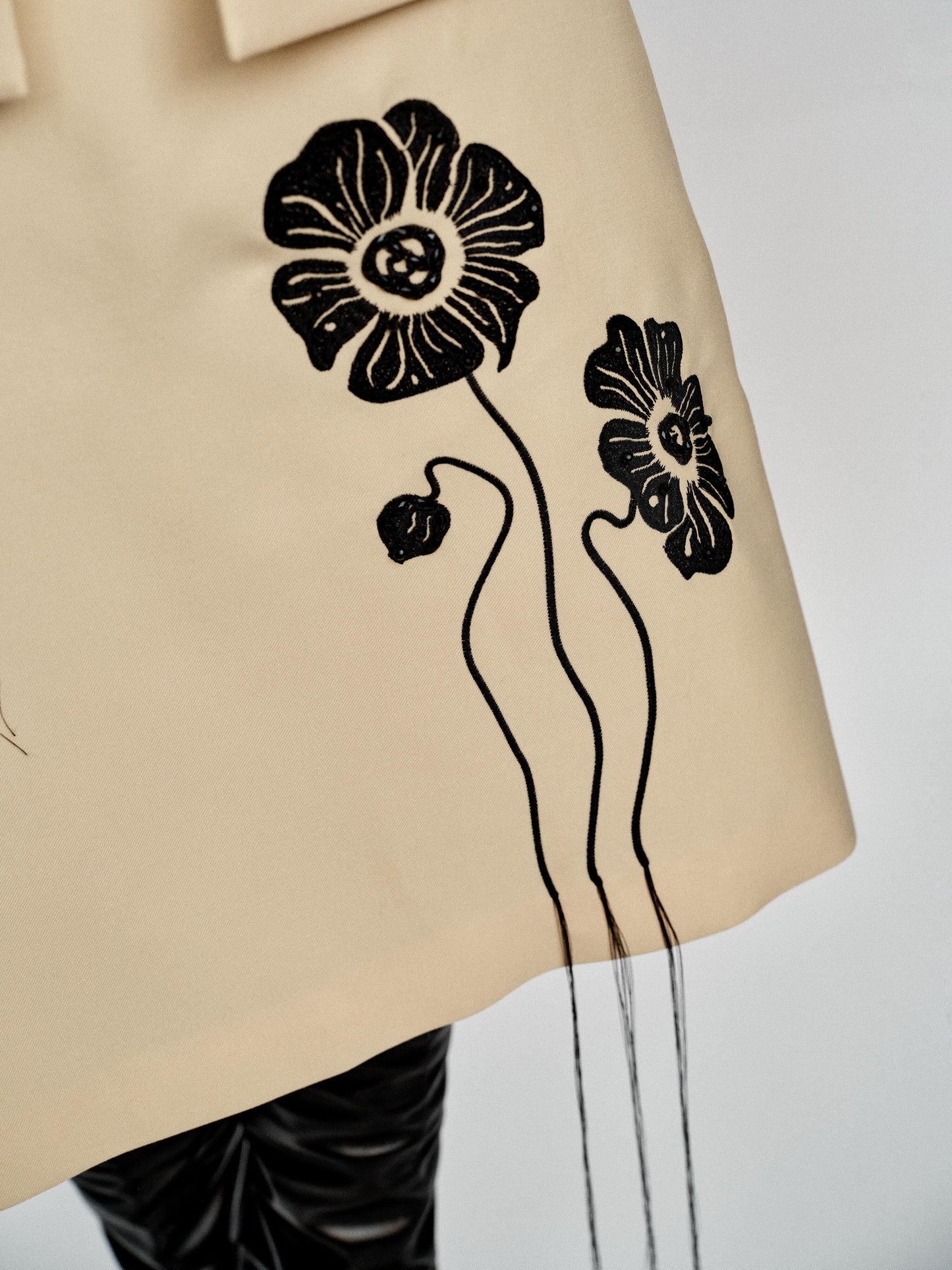 SERRER Flower embroidery nail beads pale yellow fringed umbrella skirt - FUNMI.