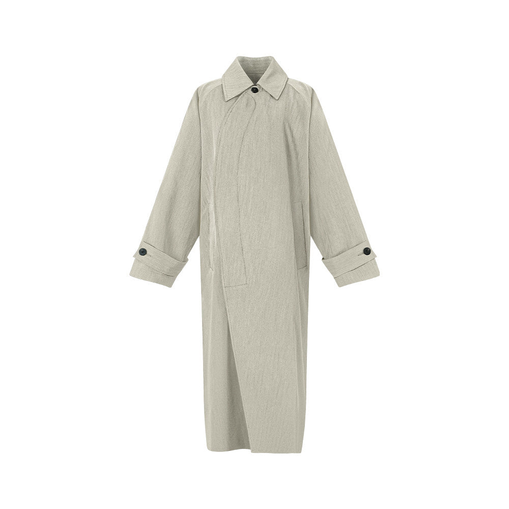 TUYUE Gray simple silhouette mid-length trench coat - GIFTY.