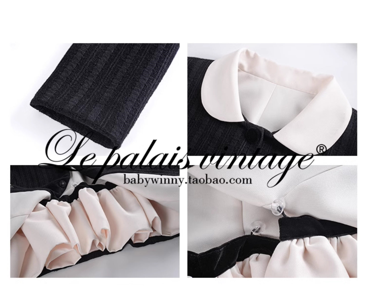 Le Palais Vintage Elegant Black Single breasted Long Sleeve White Collar Jacket -Elena