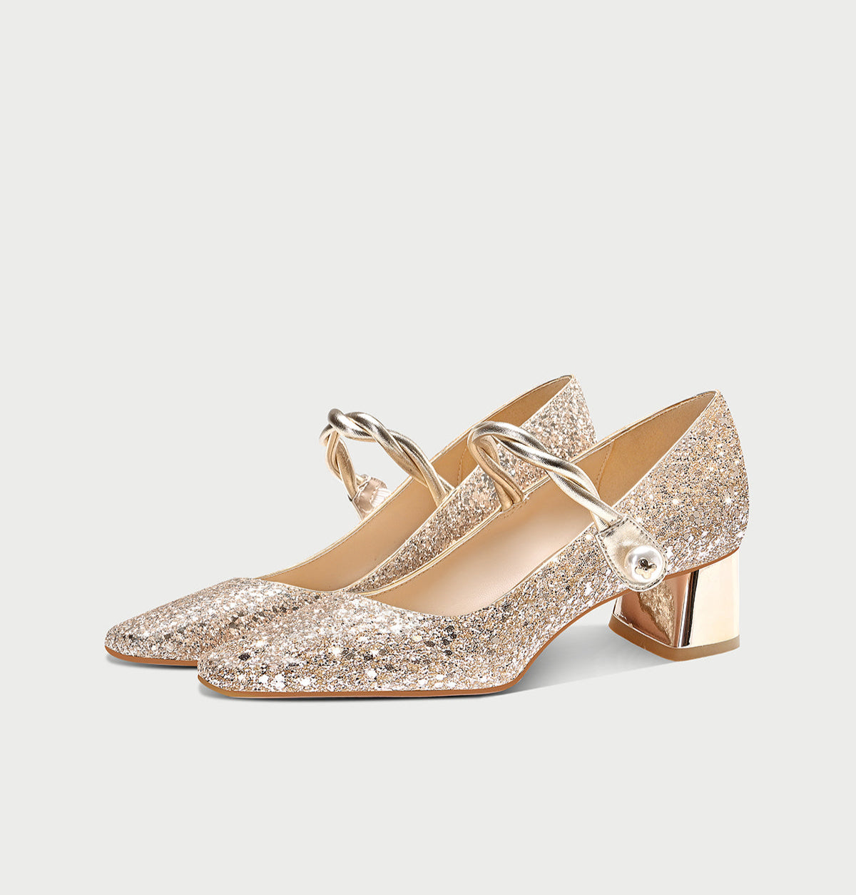 Pjjuu Gold Wedding Bridal Mary Jane Pumps
