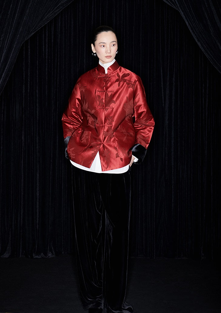 M essential Mackay designer red jacquard jacket - mush.