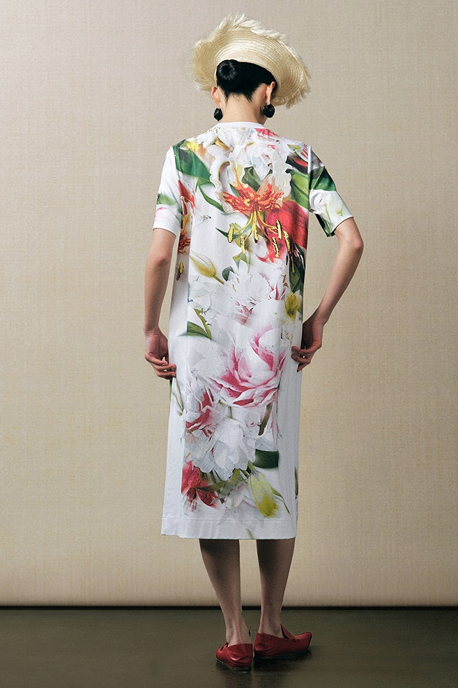 ZHUCHONGYUN round neck Chinese print short sleeve long dress-VINVO.