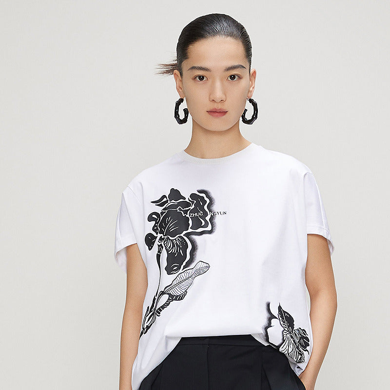 ZHUCHONGYUN ink print cotton short sleeve t-shirt -KIKI.