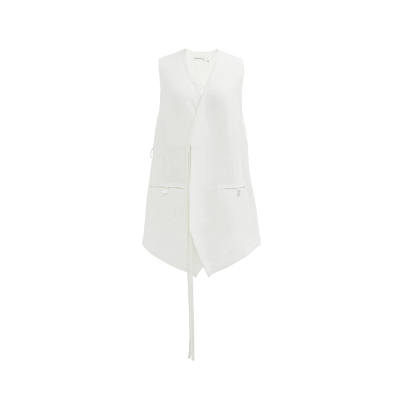 ZHUCHONGYUN summer white V-neck streamer linen vest vest-ZAWA.