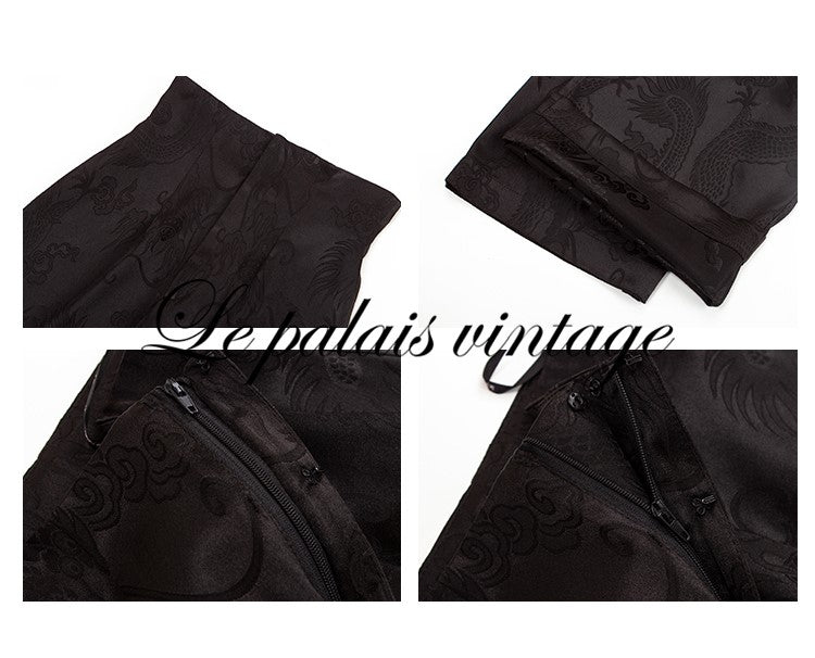 Le Palais Vintage Style Black Dragon Pattern Fishbone Corset Slim Fit Pants-Serena
