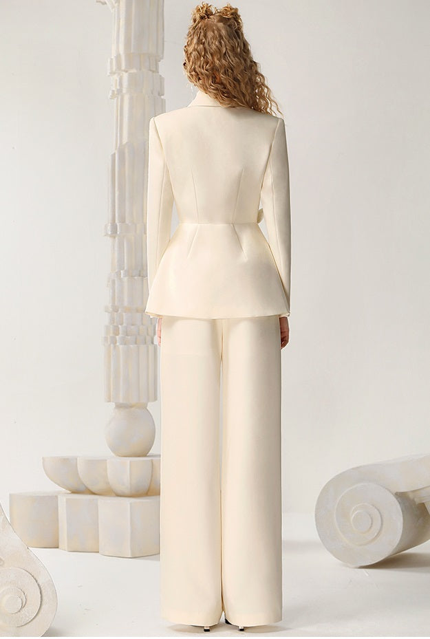 CHECOCRE Spring Bow Diamond Trim Irregular Blazer Wide-leg Suit - LION