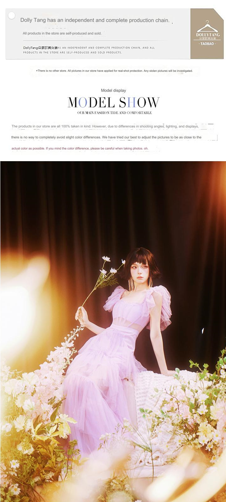 DOLLY High End Square Collar Short Ruffle Sleeves High Waist French Style Dress-MARIANA