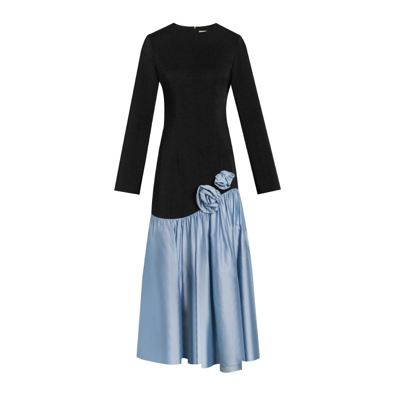 PURITY elegant handmade floral panels slim-fit long-sleeved fishtail dress- Niche