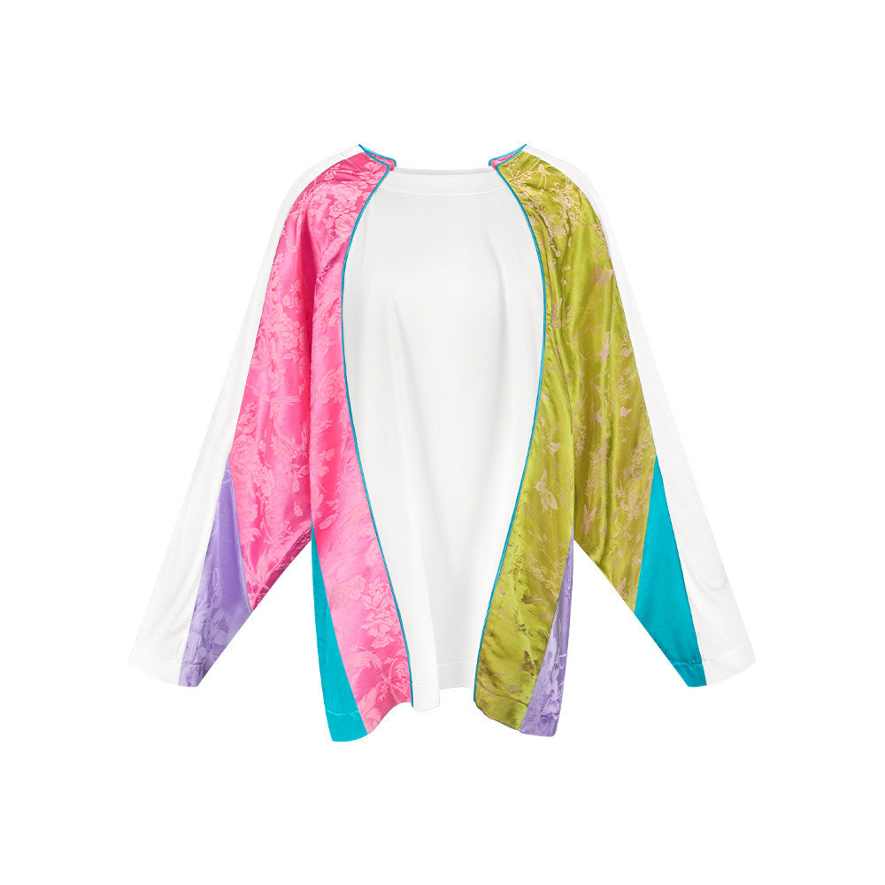 TUYUE Jacquard Paneled Sporty Silhouette Long-Sleeved T-Shirt- BLAKE.