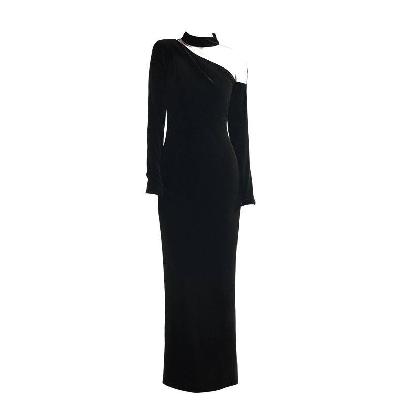 GOUDIN velvet light luxury banquet party evening black Vintage dress-NEVA.