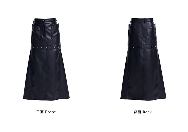 TINY IN High Waist Leather Panelled Fishtail Black Skirt-RIHA