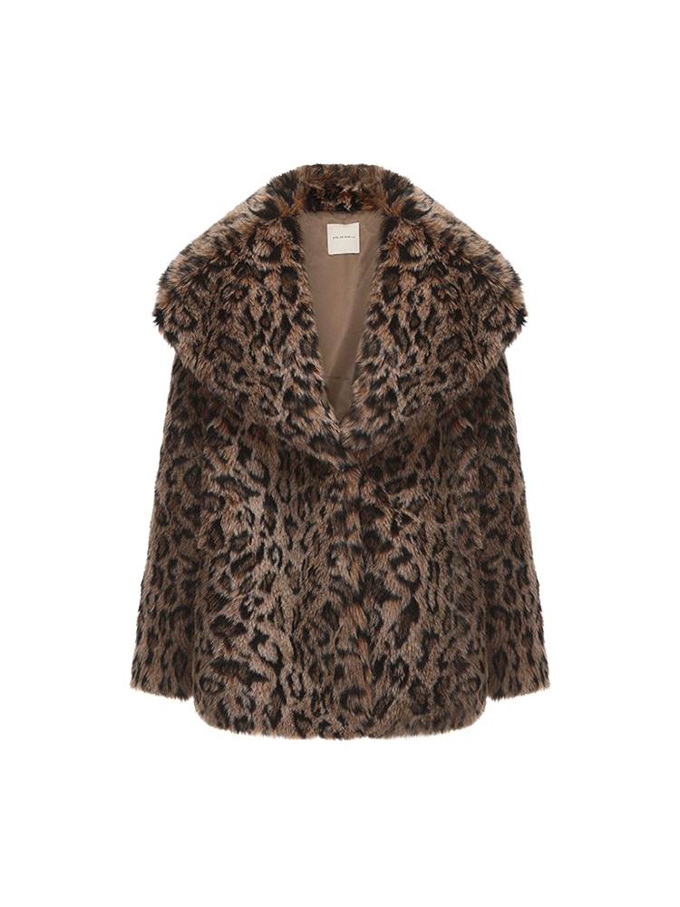 ATELIER MISS LU faux fur leopard print jacket with big lapels - MAY.