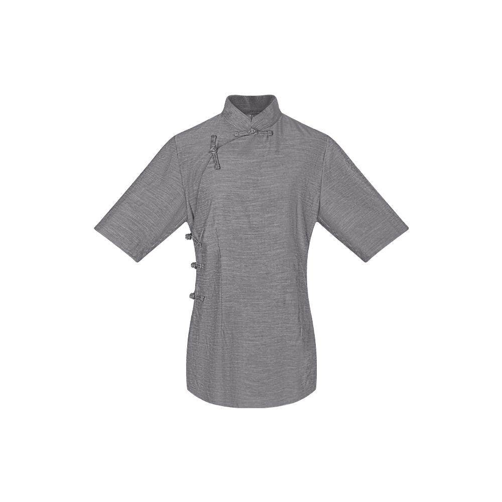 TUYUE Chinese Gray Slim Handmade Buckle Short Sleeve Top - HICKS.