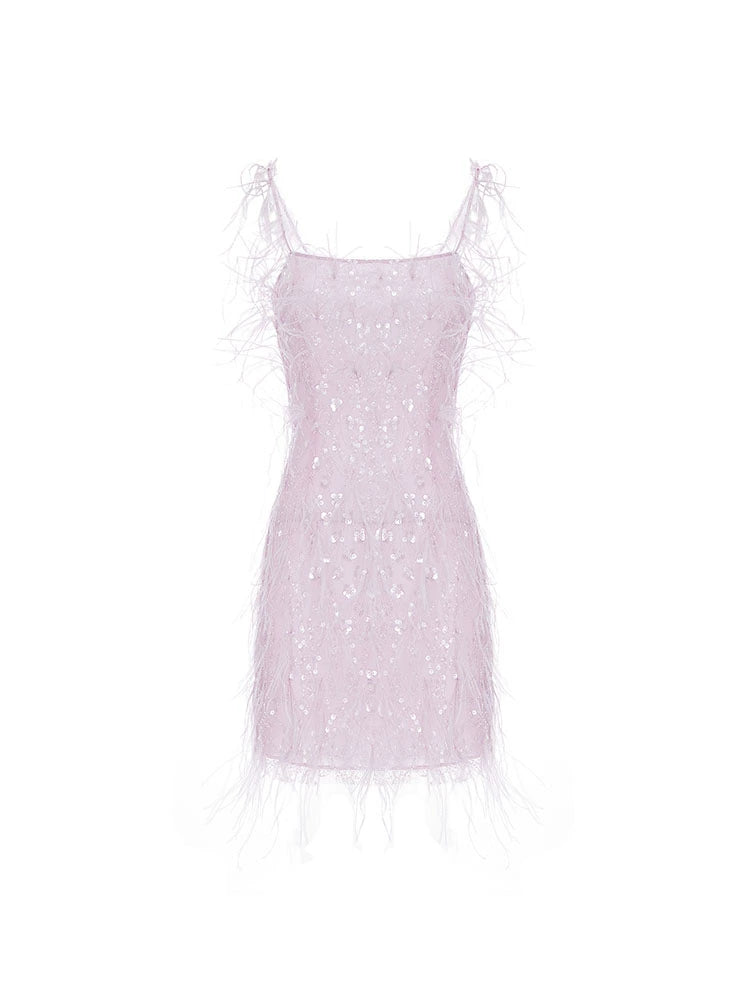 Wardrobes by Chen Elegant Purple Embroidered Beads Feather Dress-Cassie