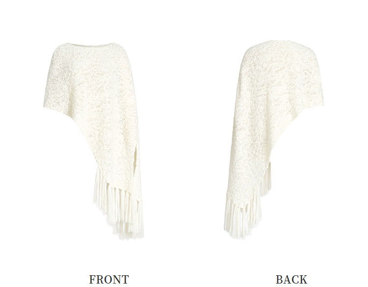 ZHUCHONGYUN crew neck edelweiss fringed knit cover-up shawl jacket-BROCADE.