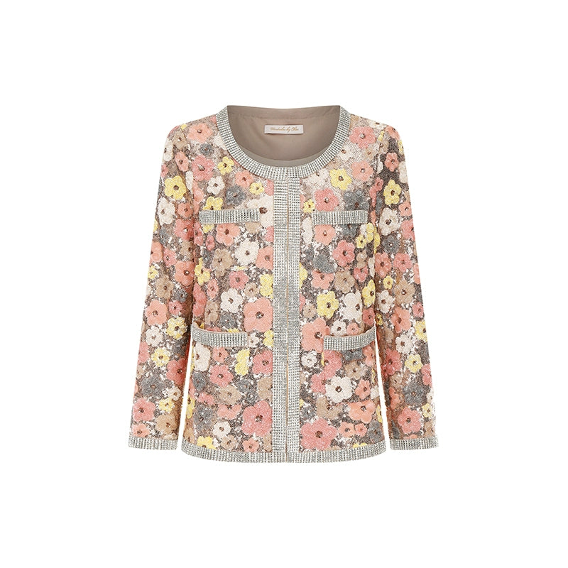 Wardrobes by Chen High End Diamond Sequin floral Jacket/Short Skirt- Candace