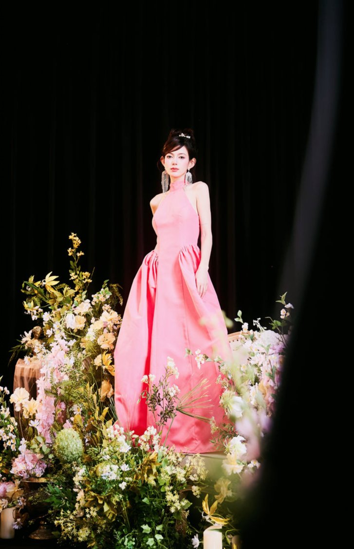 DOLLY Elegant Pink Halter Neck Sleeveless Long Loose A-Line Evening Dress-AMELIA