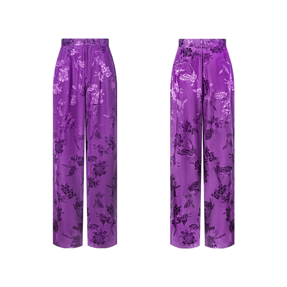 TUYUE Purple Jacquard Casual Straight-leg Pants - SAMUEL.