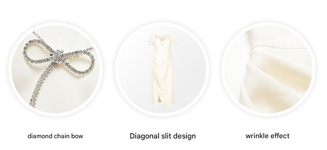 YES BY YESIR Classy puff sleeve shirred midi dress-CAROLINE.