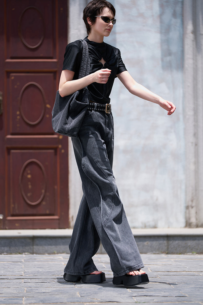 ANNAKIKI Pre-Fall Niche designer 3D wavy fractal deconstructed jeans-JINSHI