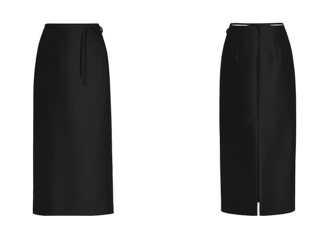 ZHUCHONGYUN H-shaped black drawstring waist straight back slit skirt-HUGH.