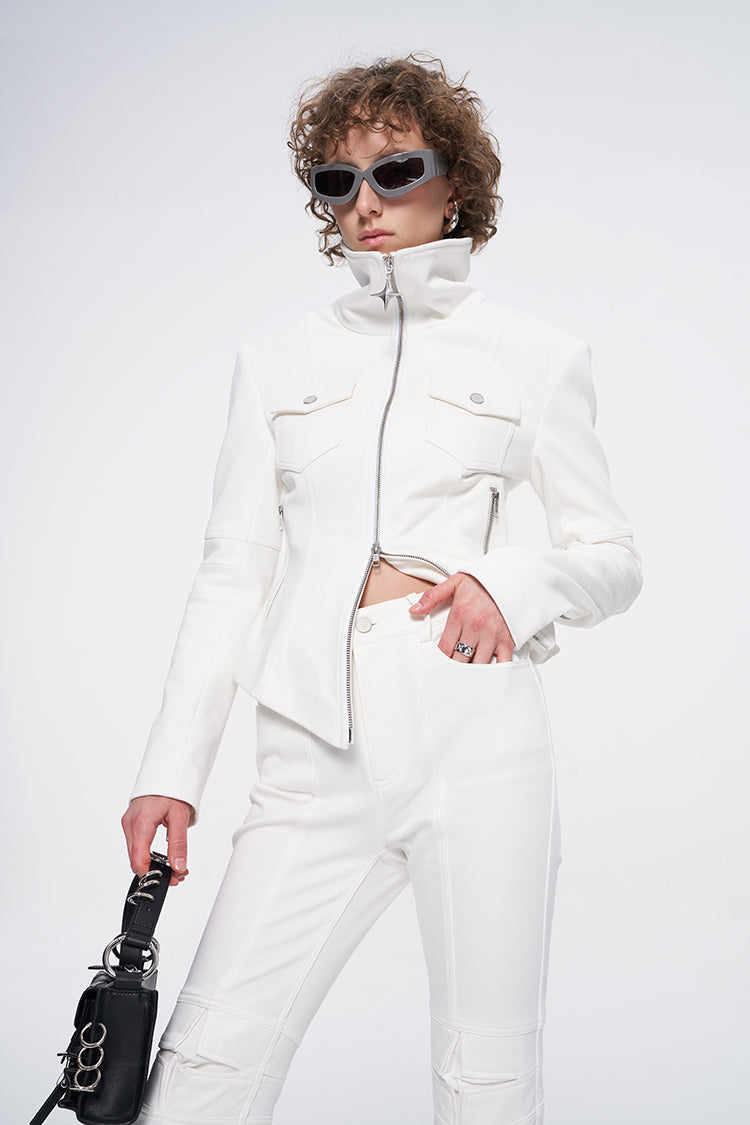 ANNAKIKI White four-pointed star function motorcycle short jacket-TROYARD
