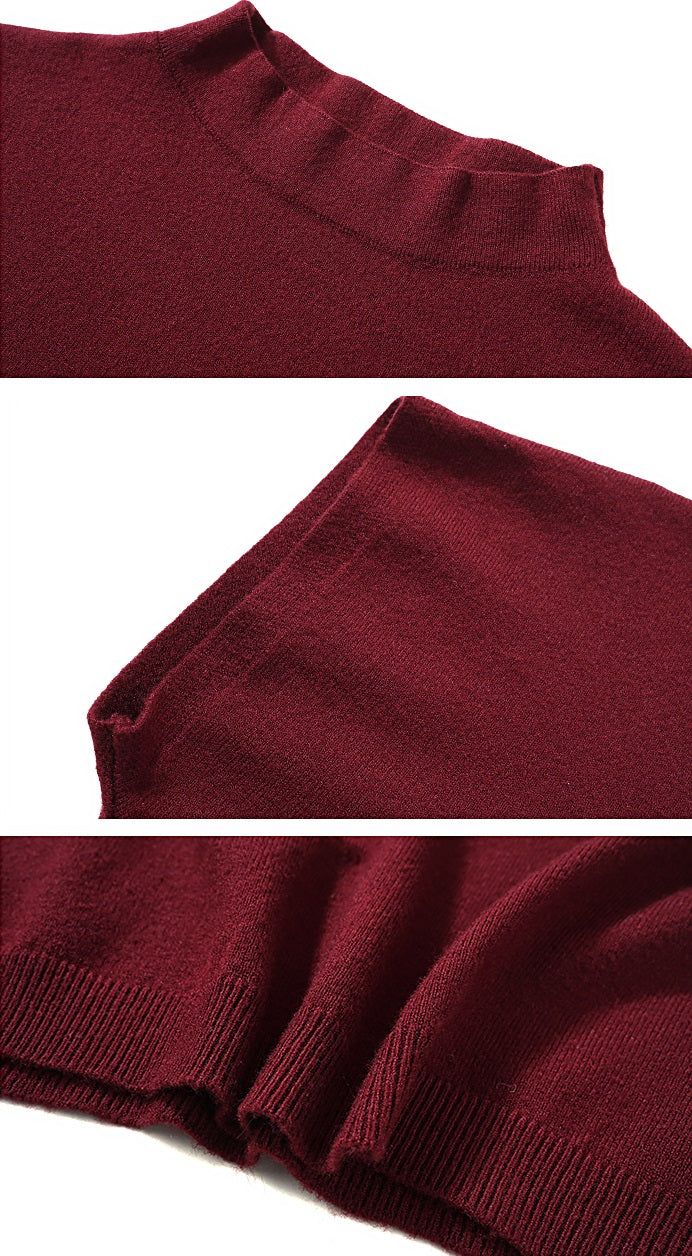 HECO Sleeveless Slim Mock Collar Red Black Gray Knit Top - THRONE.