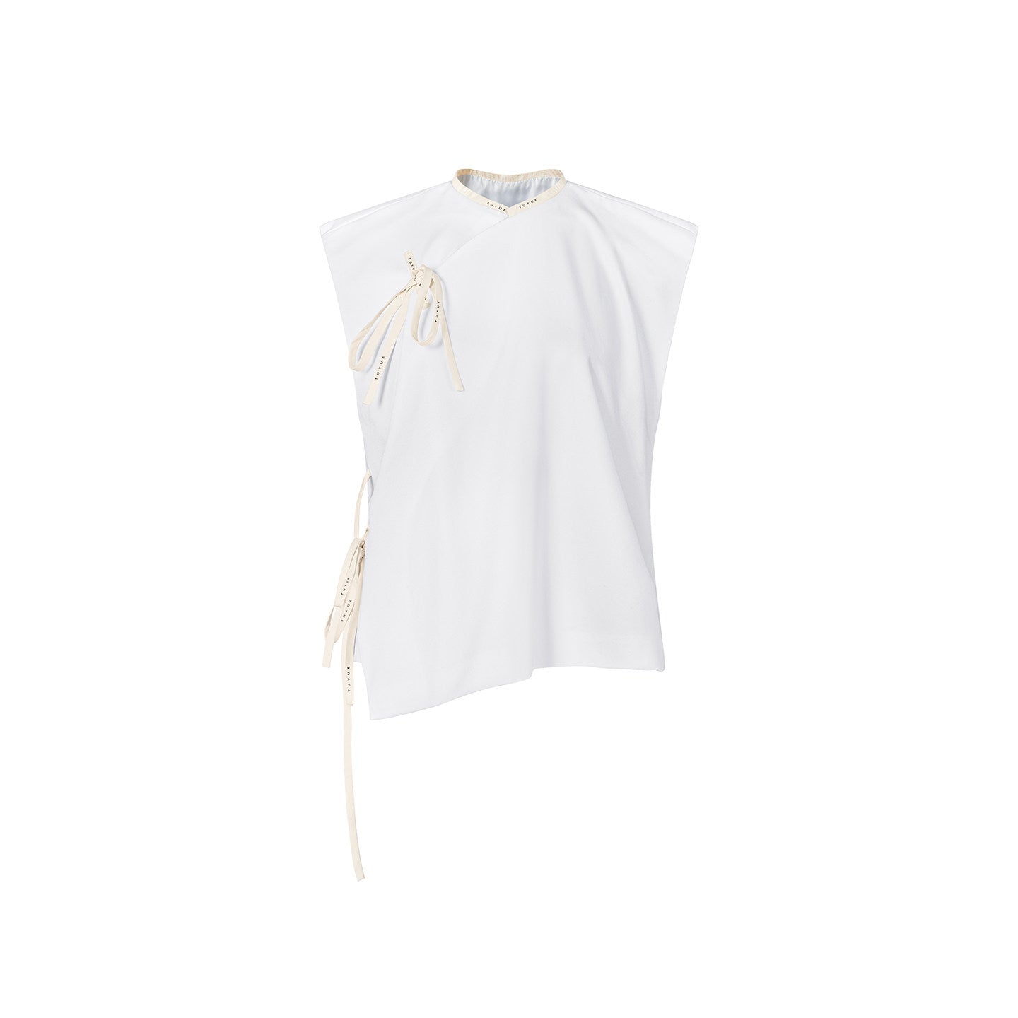 TUYUE White Lace-up Asymmetrical Slanted Placket Shoulder Vest - KATIE.
