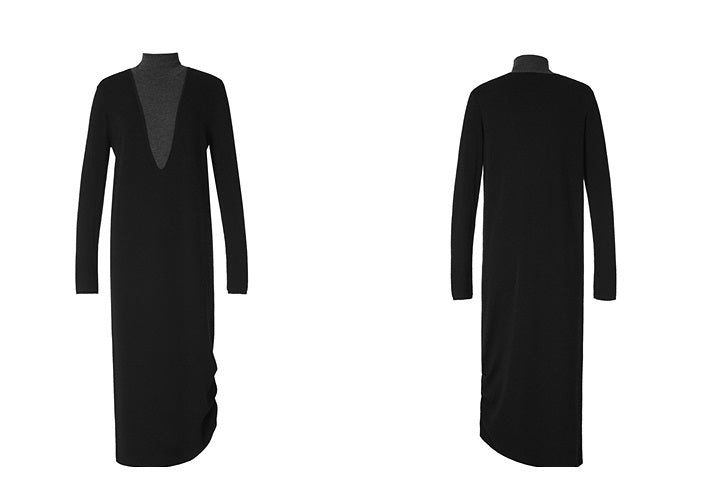 ZHUCHONGYUN black high neck loose long wool knitted dress-KAKASHI.