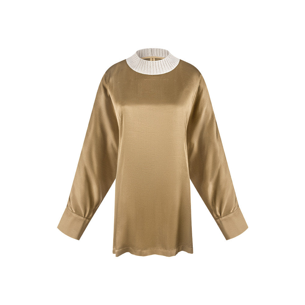 TUYUE Crew neck silhouette back lace-up long-sleeved top- AGNES.
