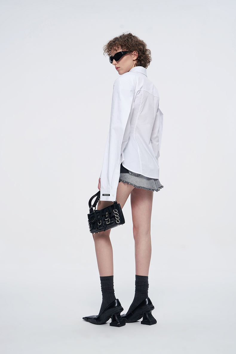 ANNAKIKI niche white double-sleeved long-sleeved shirt-LUODAN