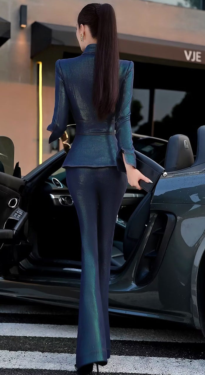 VJE Commuter Top High-Waisted Micro Flared Pants Two-Piece Set-DAE.