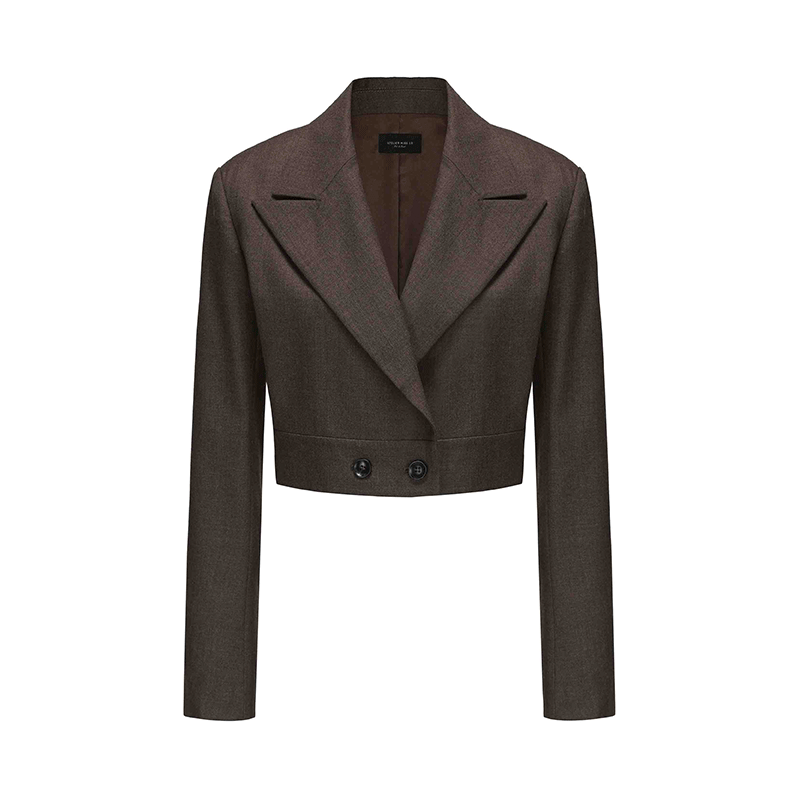 ATELIER MISS LU Button-down Hem Straight Wool Cropped Suit - JECOR.