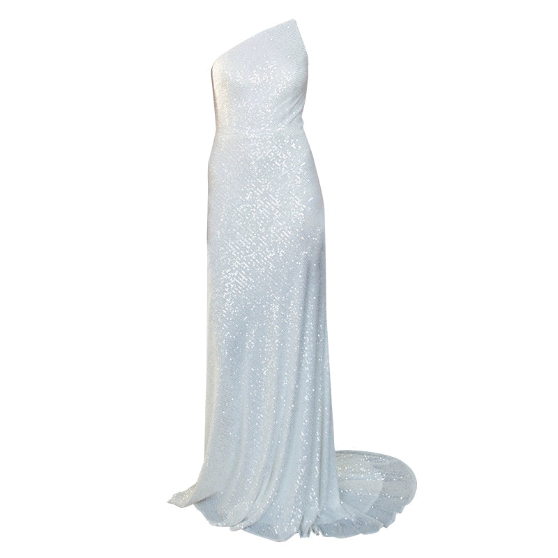 GOUDIN silver sequin party evening dresses-INES.