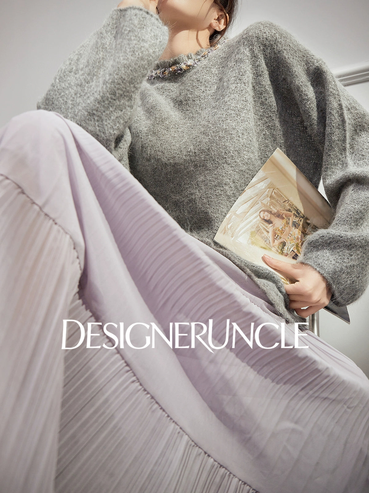 DGU|Gray new crew neck loose fashion design sense lazy style knitted top - GRACE.