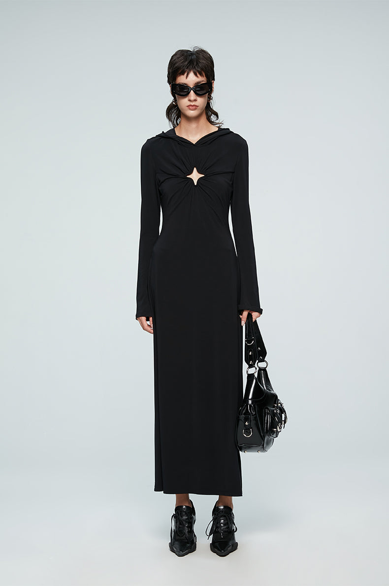 ANNAKIKI Four-pointed star cut-out hooded long-sleeved dress for women-GOU