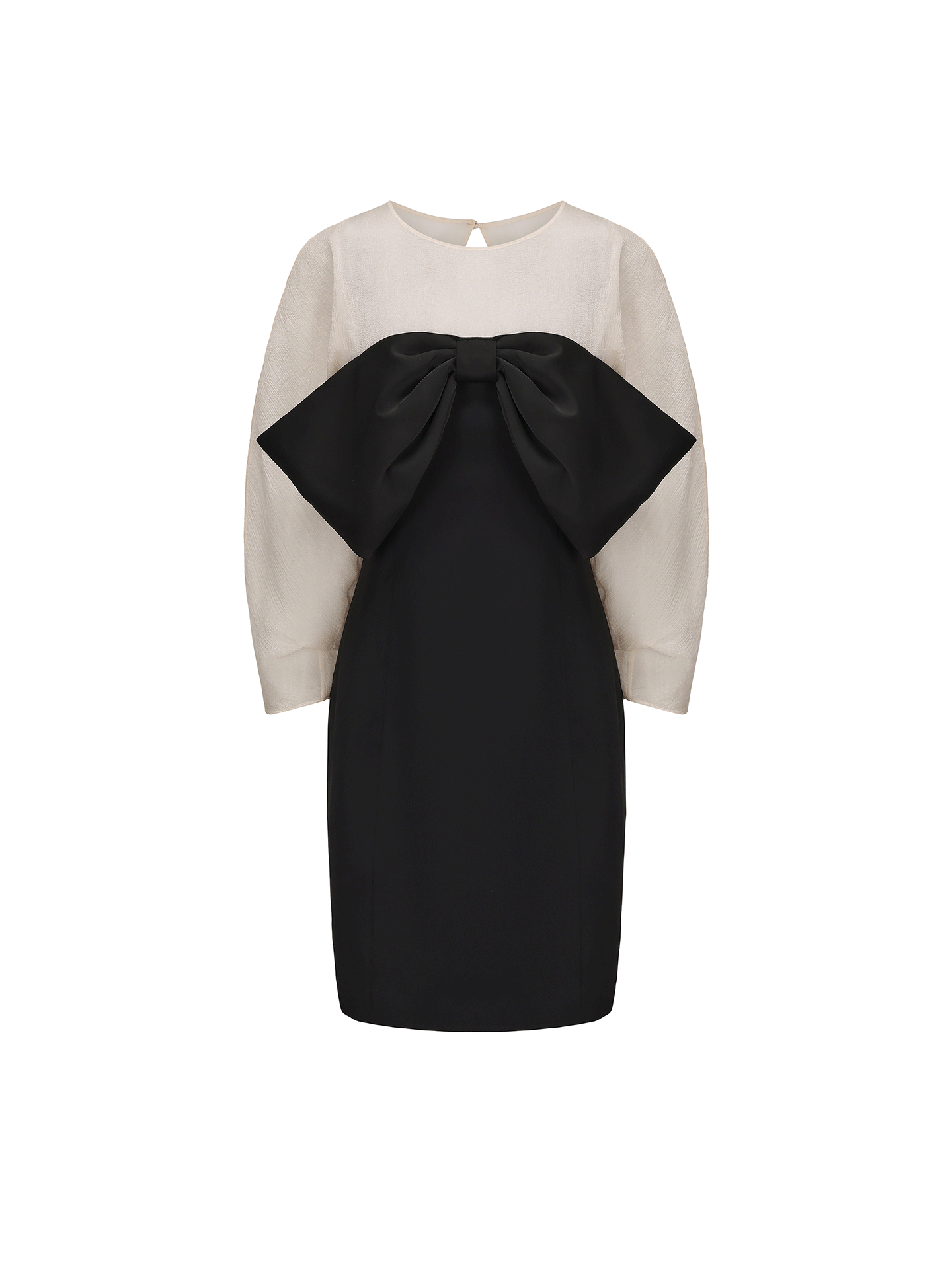 ATELIER MISS LU Soft Gauze Silhouette Sleeve Bow Slim Dress - REACH