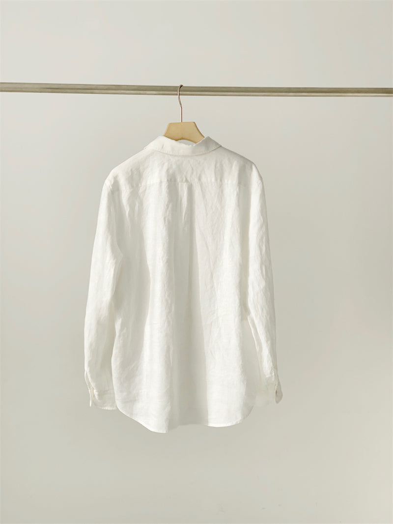 PIAOIN style loose linen shirt jacket with small logo design versatile and stylish-ROSEMARY