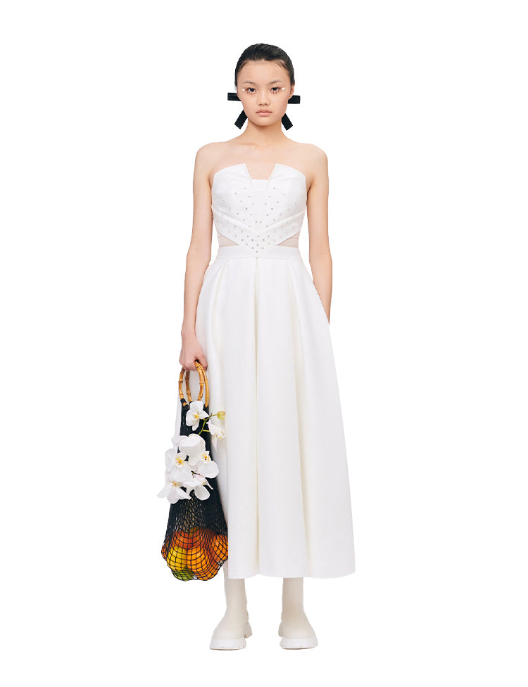 YES BY YESIR white elegant sexy bandeau strapless pocket midi formal d GOOD GIRL REBEL YES BY YESIR white elegant sexy bandeau strapless pocket midi formal d GOOD GIRL REBEL