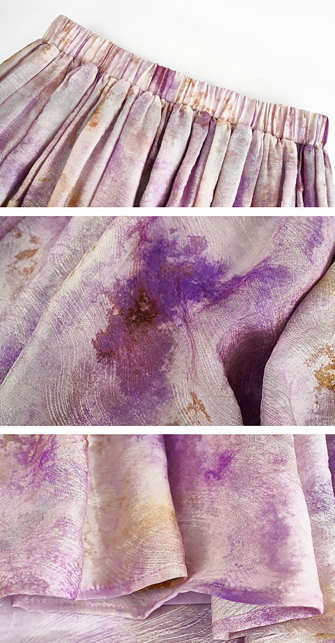 HECO Chinese elastic waist tie-dye printed skirt - BLESS.