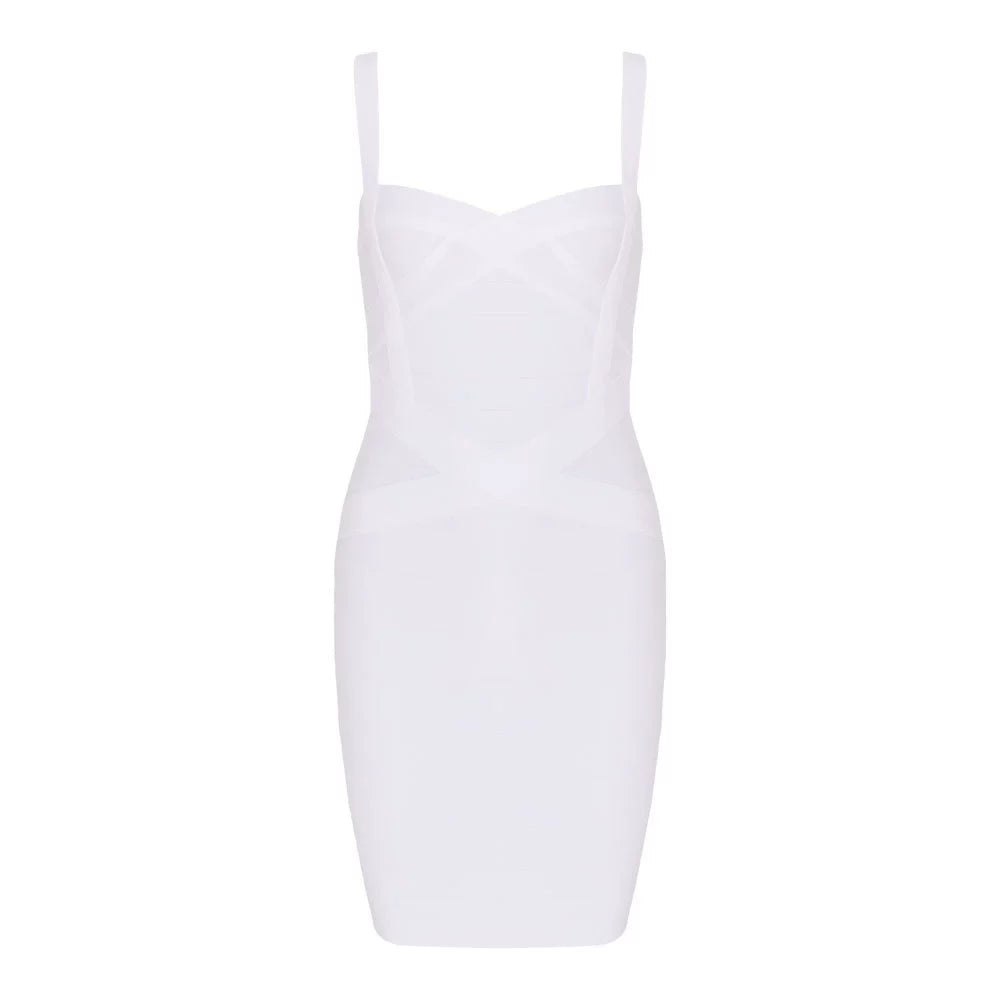 DOLLY Elegant V-Neck Sleeveless High Waist Knitted Midi Suspender Dress-PUNA M / White