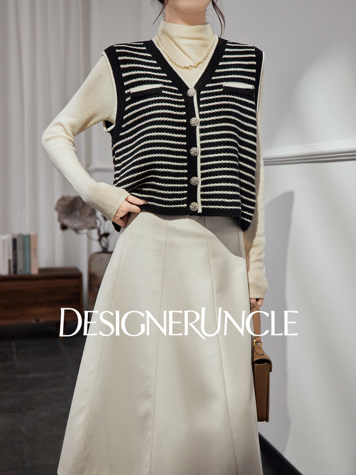 DGU| Striped knitted pullover vest small fragrance light luxury vintage design jacket - Kyle.