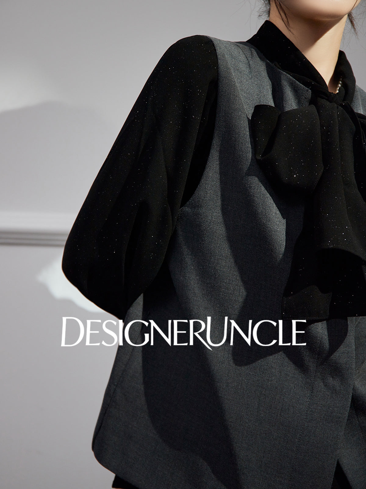 DGU "Yanying" black suit new textured professional commuting two-piece set - MATE.