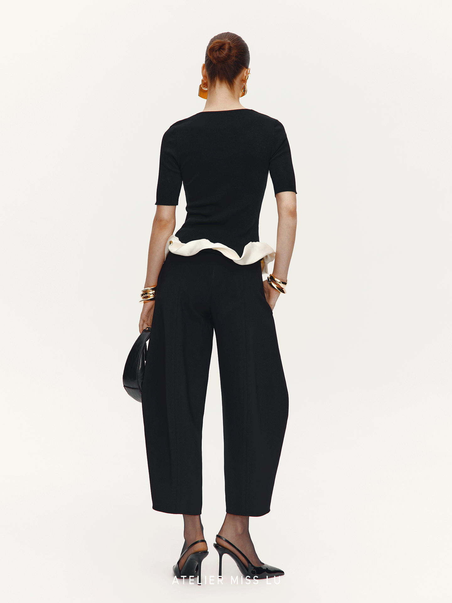 ATELIER MISS LU Hem Cloud Surround Paneled V-Neck Knit Top - SAFE.