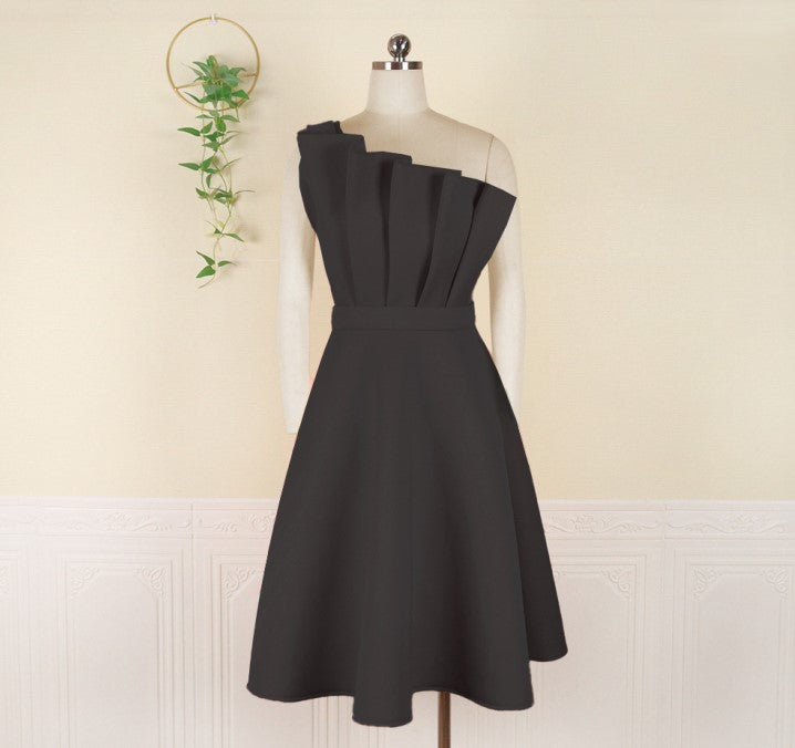 DOLLY Elegant Off Shoulder Pleated Ruffle Tube Top High Wait Midi Dress-LLA