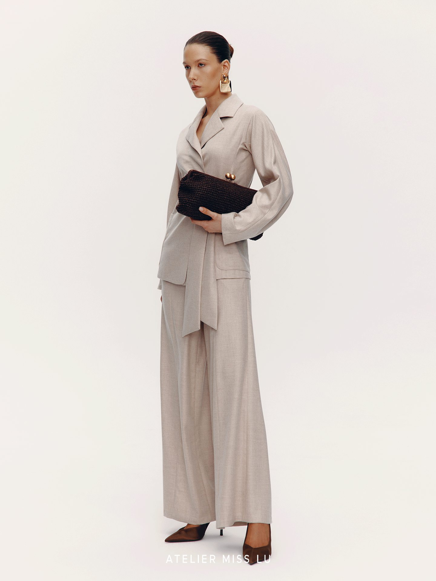 ATELIER MISS LU Sheep Wool Blend Wide-Leg Suit Pants - LEAP