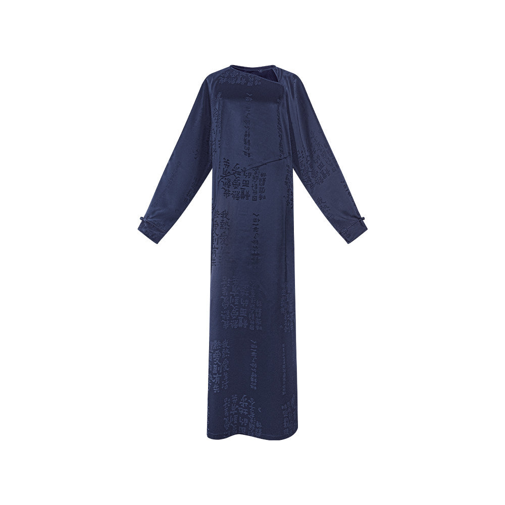 TUYUE Ancient diagonal satin handmade buckle slim dress- NAOMI.