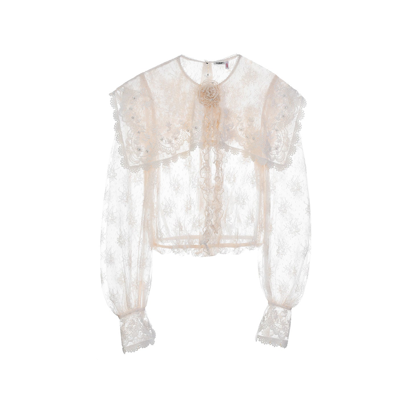 FAME Bouquet Embroidered Lace Shawl Collar Sheer Smock Top - ANGELA.