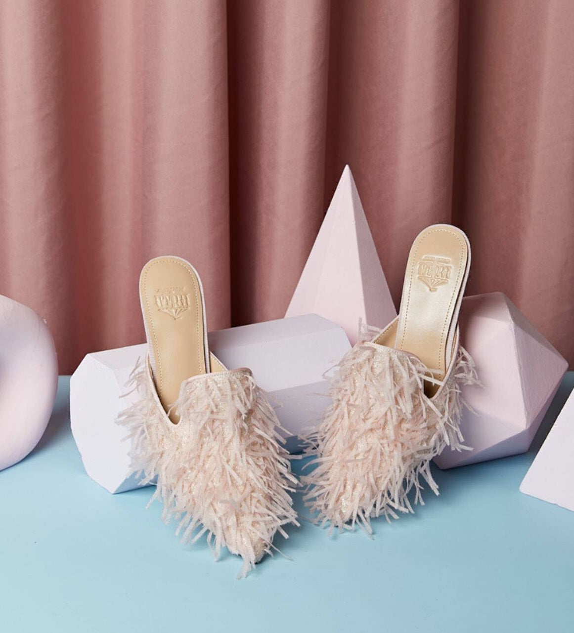 B-FEI fringed sandals slippers mules kitten heels-MUMT.