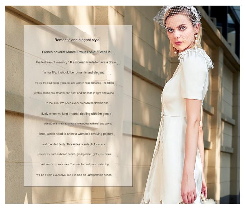 SIDUO Elegant mid skirt short puff sleeves deep V-neck slim fit white dinner dress -Emily ( V )